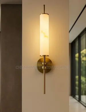 Natural Alabaster Marble LED Wall Lights, Black Gold Solid Copper