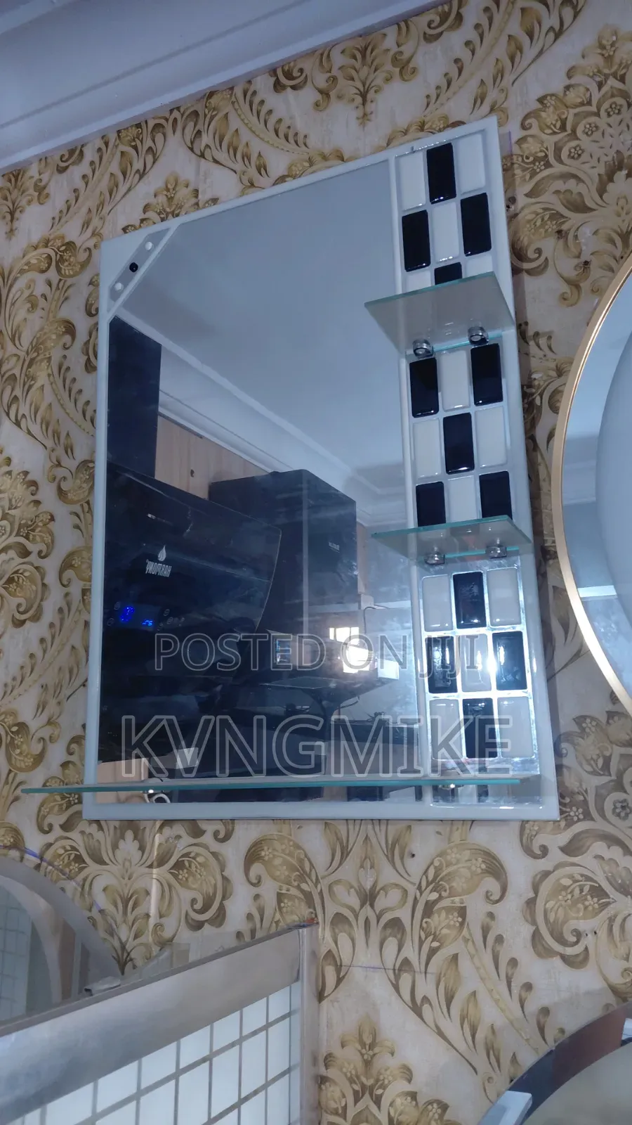 Decorative Wall Mirror With Glass Shelf | Bathroom Dressing Mirror