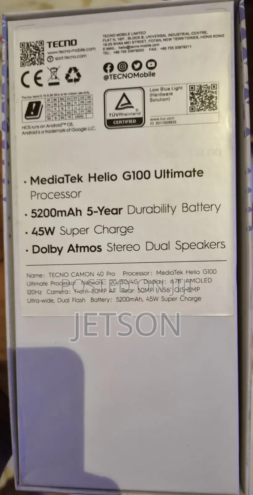 Tecno Camon 40 Pro 4G 256 GB White