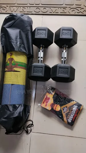 10kg Hexagon Dumbbell a Pair, Gym Gloves and Exercise Mat