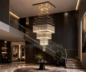 Square Crystal Raindrop Chandelier |Luxury Duplex Void/Staircase Light