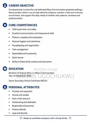 Childcare Babysitting CV