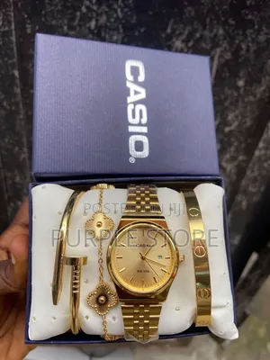 Casio Ladies Steel Watch and Bracelets Set