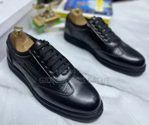 Black Croc-Textured Leather Smart-Casual Shoes in Size 40-46