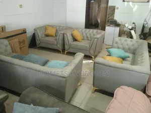 7 Seater Modern Velvet Chesterfield Sofa Set Tufted Gray Gold Legs
