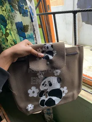 Cute Panda Woven Drawstring Bookbag With Flap (+ a Free Hat)