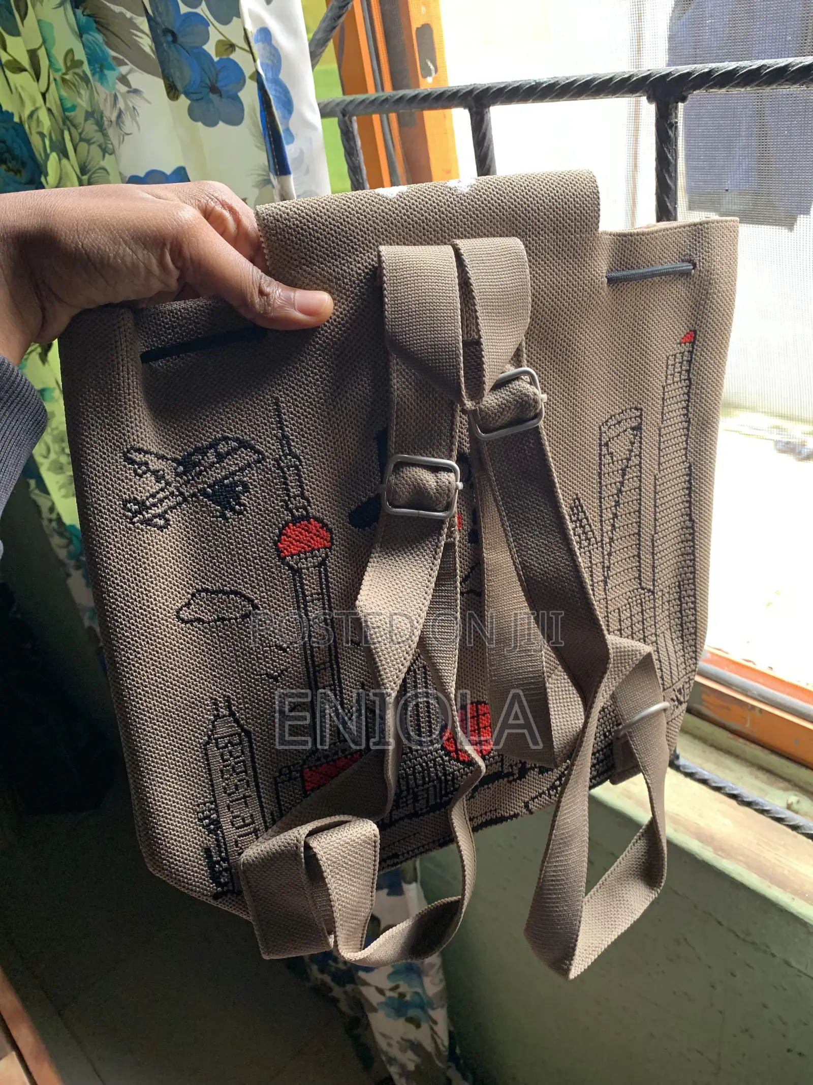 Cute Panda Woven Drawstring Bookbag With Flap (+ a Free Hat)