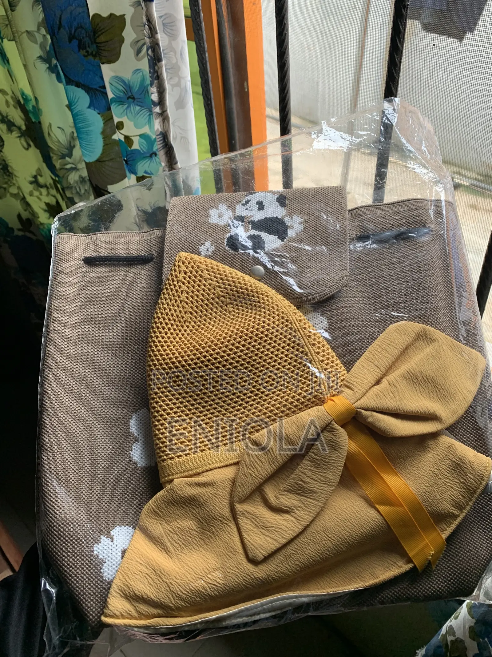 Cute Panda Woven Drawstring Bookbag With Flap (+ a Free Hat)