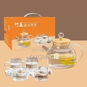 Glass Teapot Set With 6 Cups Stand - Heat Resistant Borosilicate Set