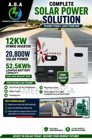 12KW Complete Solar Power System With 52.5KWh Lithium Battery
