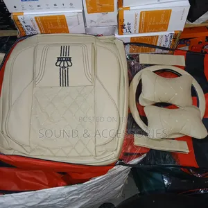 Crown Universal Luxury SeatCover for 5-Seat Cars SUV(Biege+Blackline)