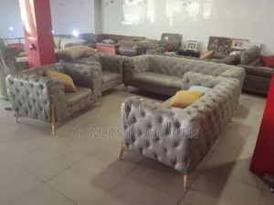 Modern Gray Chesterfield Sofa Set - Luxury Tufted Living Room Couch