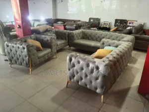 Modern Gray Chesterfield Sofa Set - Luxury Tufted Living Room Couch