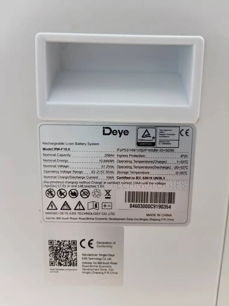 DEYE 10kwh 48v Lithium Ion Battery