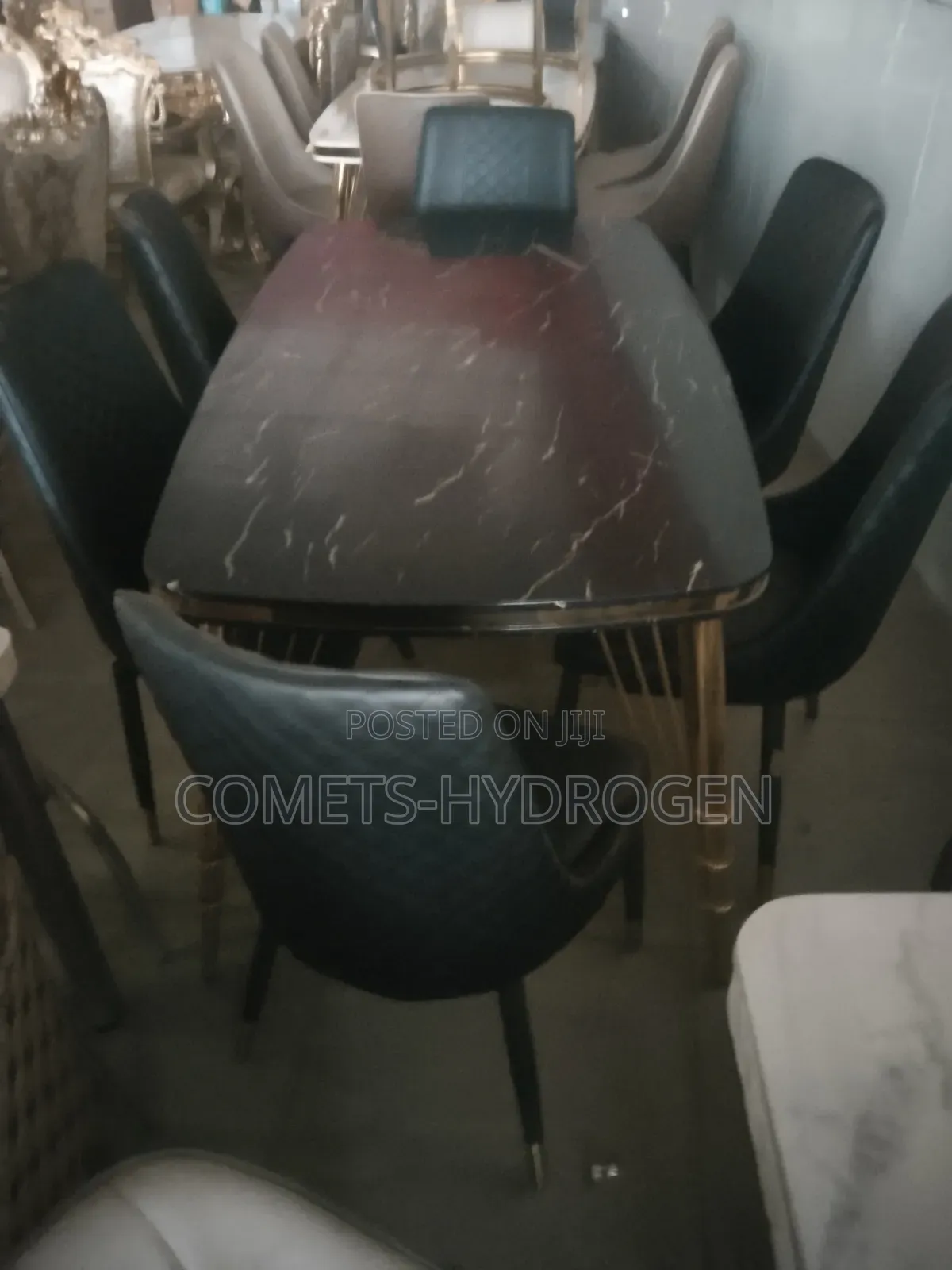 Imported 6-Seater Marble Dining Table Set With Quilted Leather Chairs