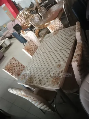 Sweet Luxury 6-Seater Digital Print Marble-Effect Dining Table Set