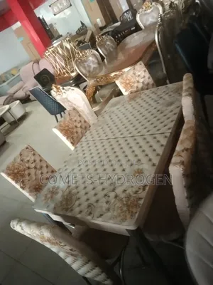 Sweet Luxury 6-Seater Digital Print Marble-Effect Dining Table Set