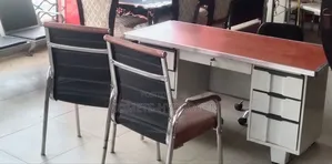 Brand New Metal Office Table 4-Leg Executive Leather Visitor Chairs