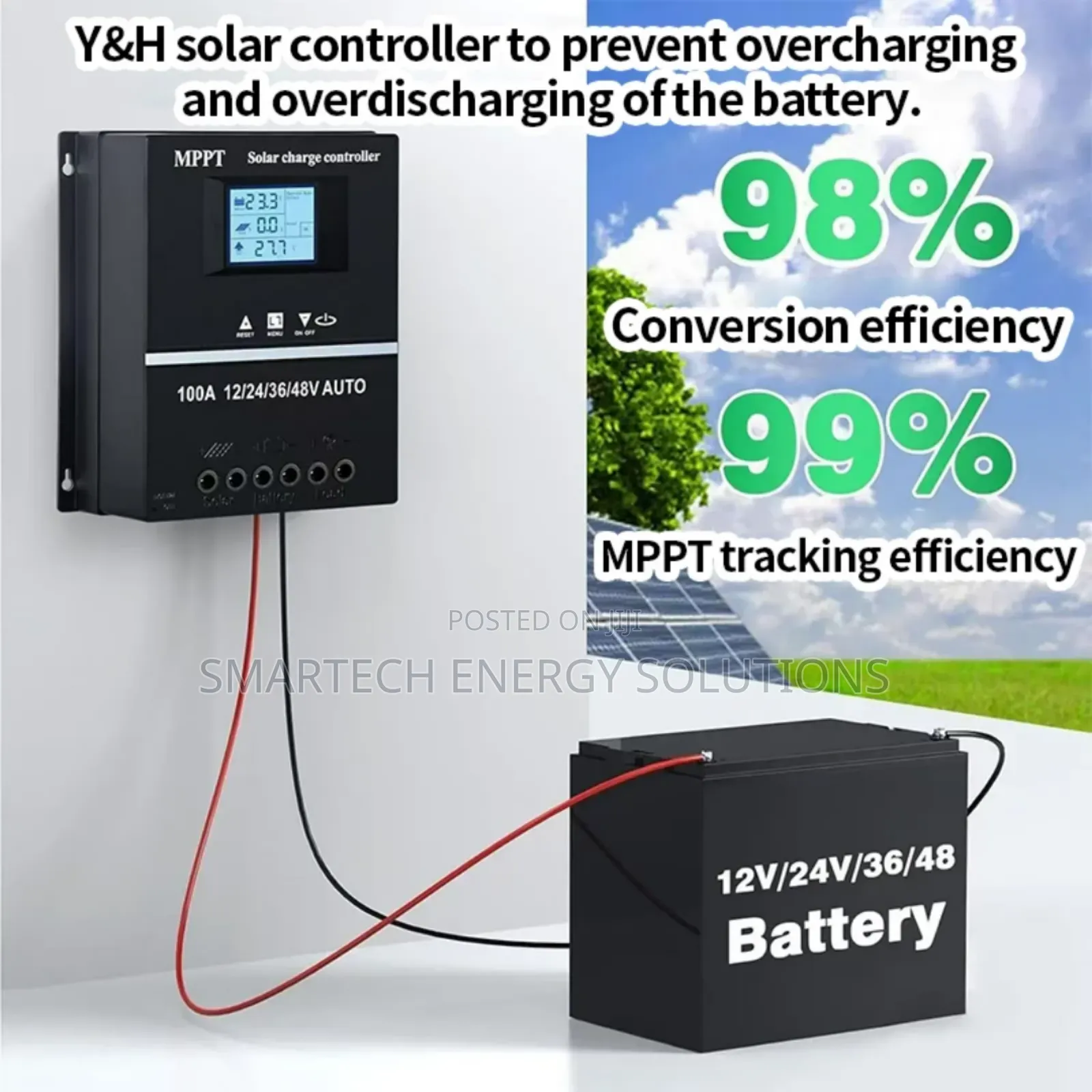 SY48100A 100A PWM Solar Charge Controller – 12v/24v/36v/48v Auto