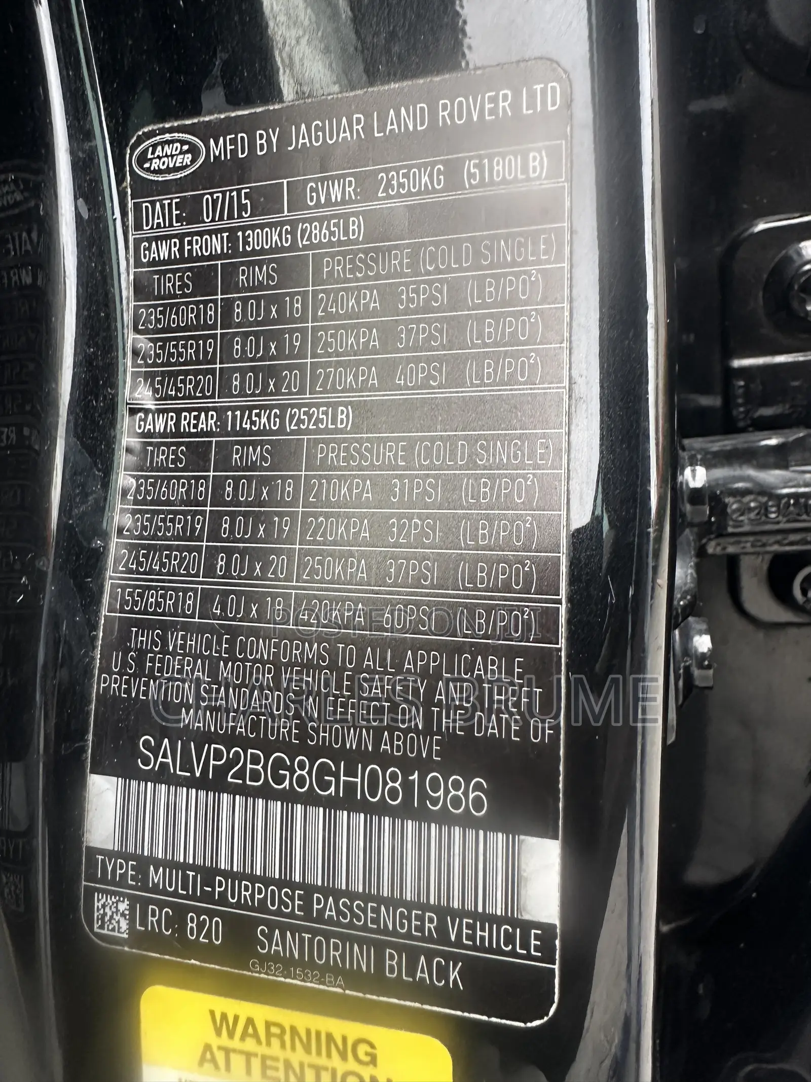 Land Rover Range Rover Evoque 2016 Black