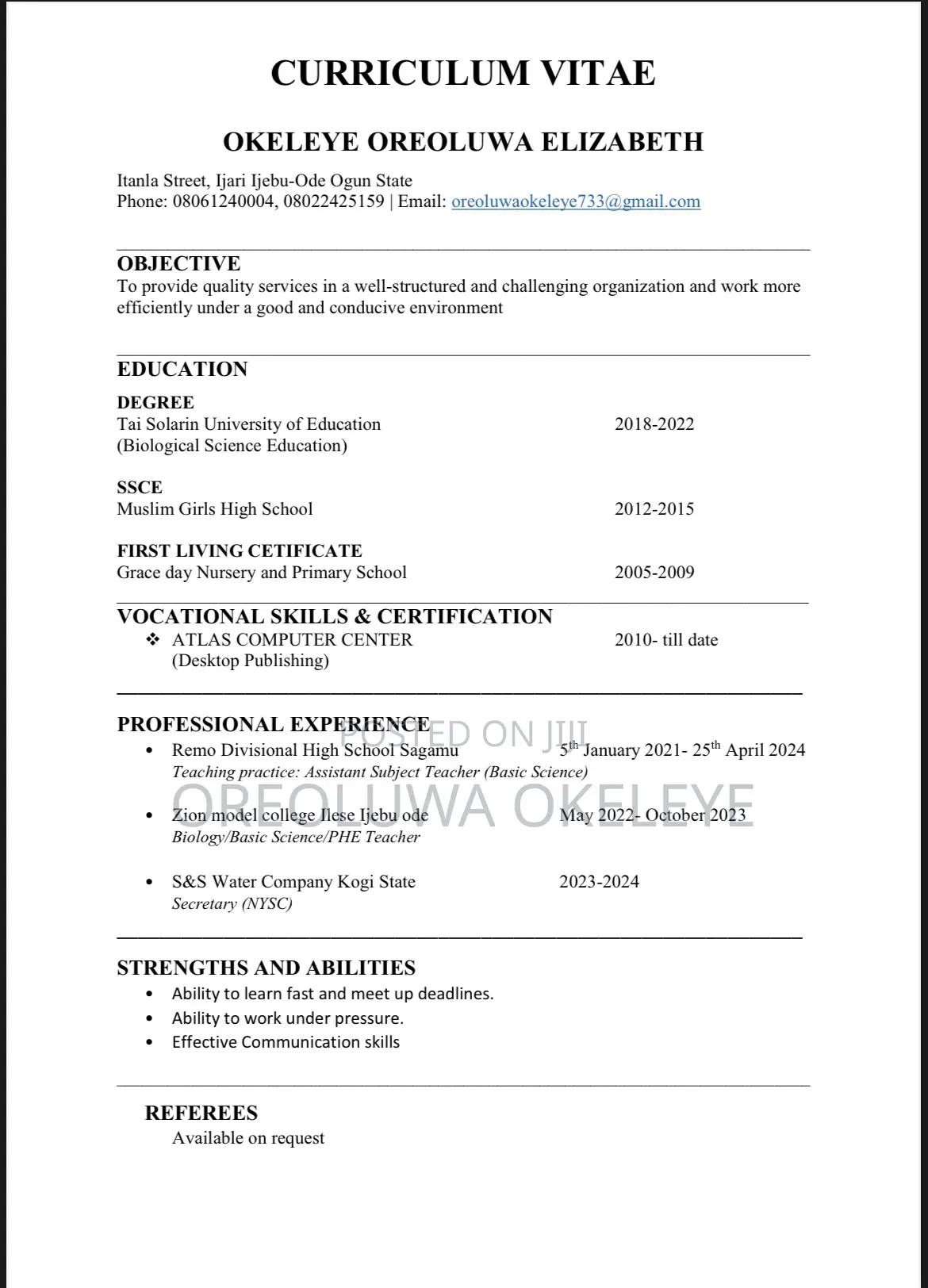Teaching CV