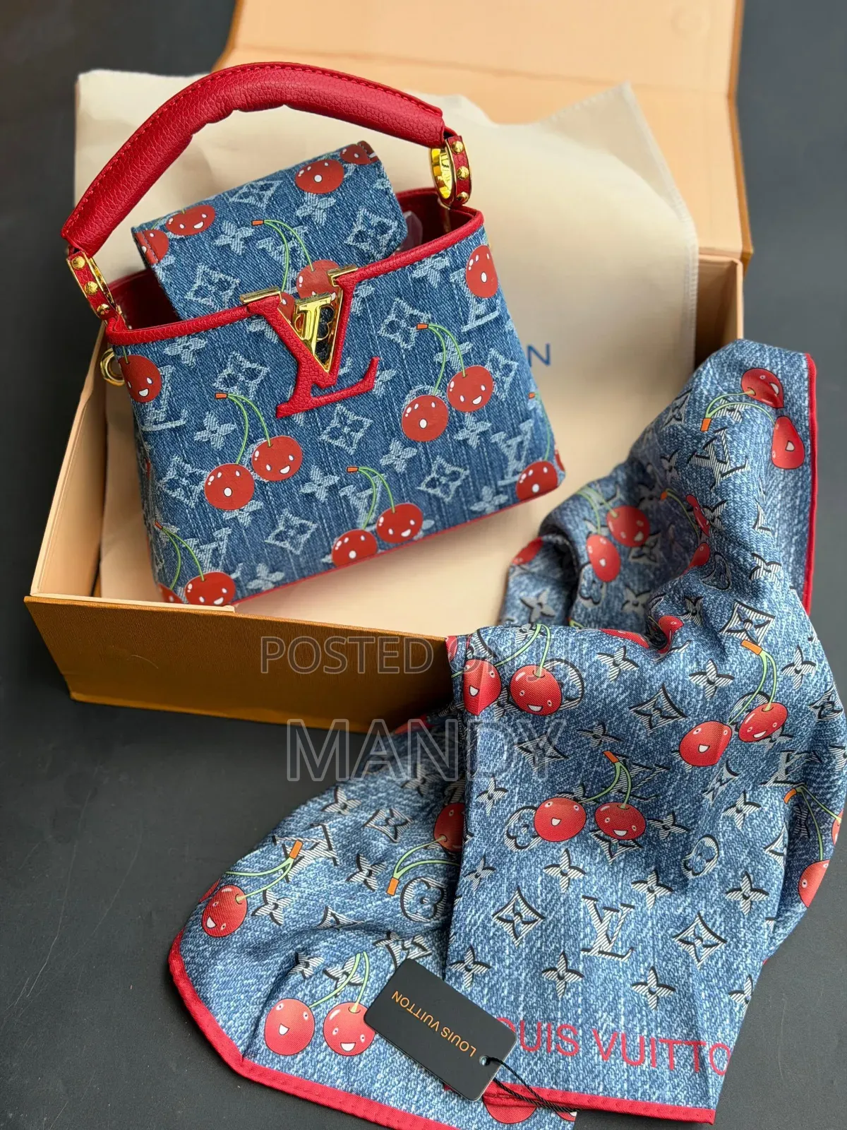 Brand New LV Cherry Denim Handbag -With Box +Strap