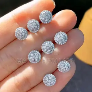 Round Synthetic Diamond Cluster Stud Earrings.