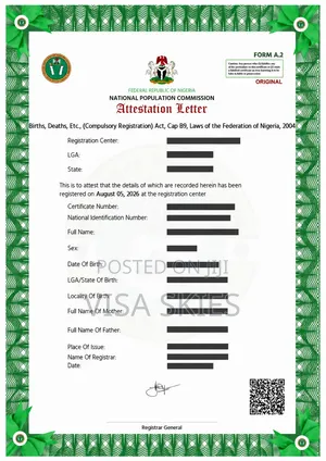 NPC Birth Certificate/Attestation Letter