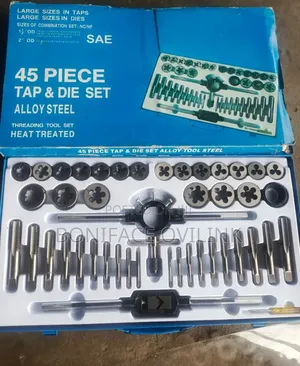 45 PCS Tap and Die SAE/Inch (UNC/UNF) Large Size 1⁄4"-1" Metal Case