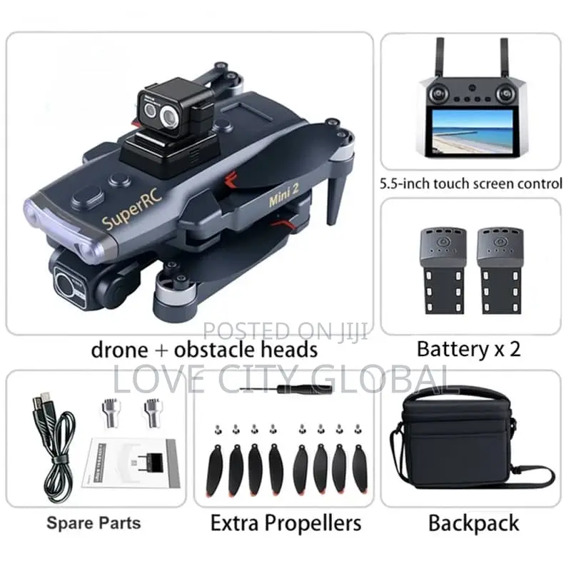 Q3 Mini 2 GPS Drone 3-Axis Gimbal Screen Display Remote 2 Battery