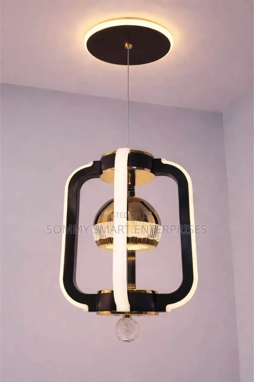 Modern Black Gold Rectangular LED Pendant Chandelier