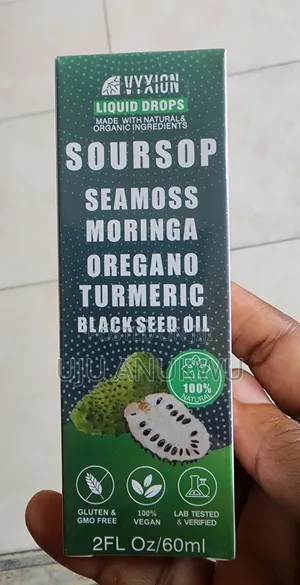 Organic Soursop Drop With Seamoss, Tumeric,moringa,oregano,black Pep