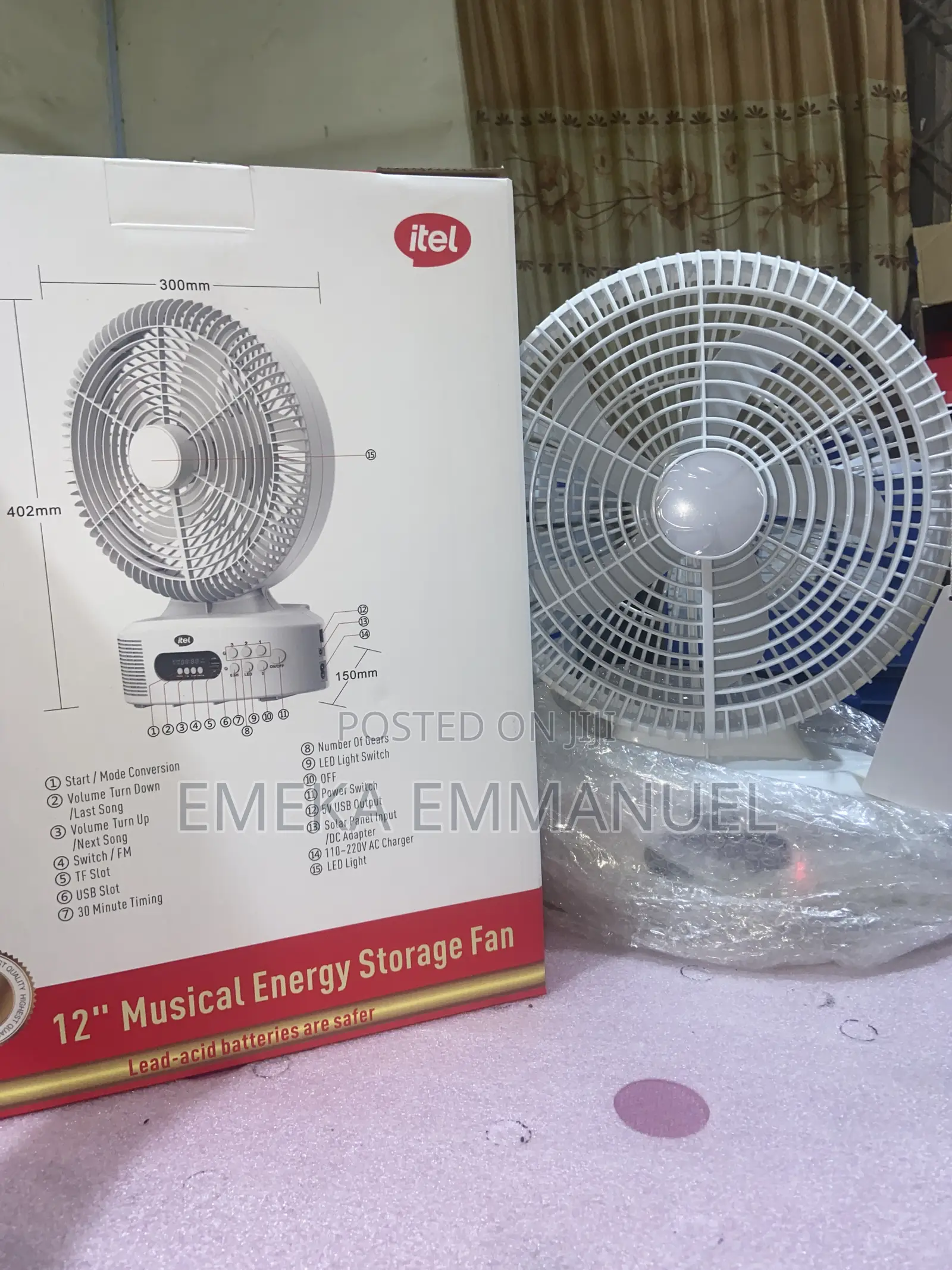 12inches Itel Rechargeable Fan