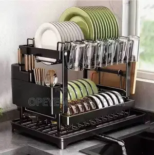 2-Tier Black Metal Dish Drying Rack