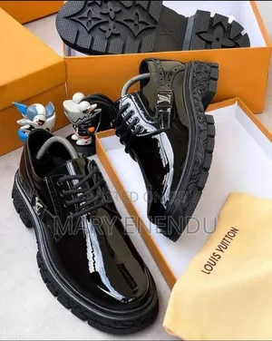 Louis Vuitton-Inspired Black Patent Lace-Up Platform Shoes