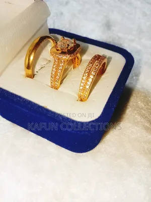 Non-Fading. Gold Titanium Steel and Cubic Zirconia Couples Ring Set