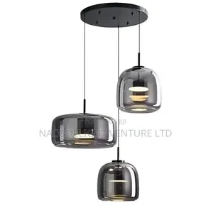 Modern 3-Light Smoked-Glass Pendant Chandelier
