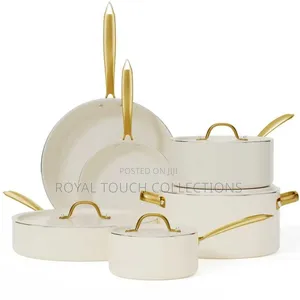 Premium Ceramic Pot Cookware Set – Elegant Cream Gold Kitchen Pots
