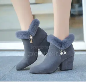 Woman's Ankle Boots Chunky Block Low Heel Vintage-Bootie Suede