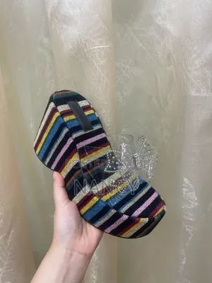 Colourful Striped Slides and Black Slippers for Ladies