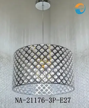 Modern Chrome Diamond Mesh Crystal Drum Pendant Light