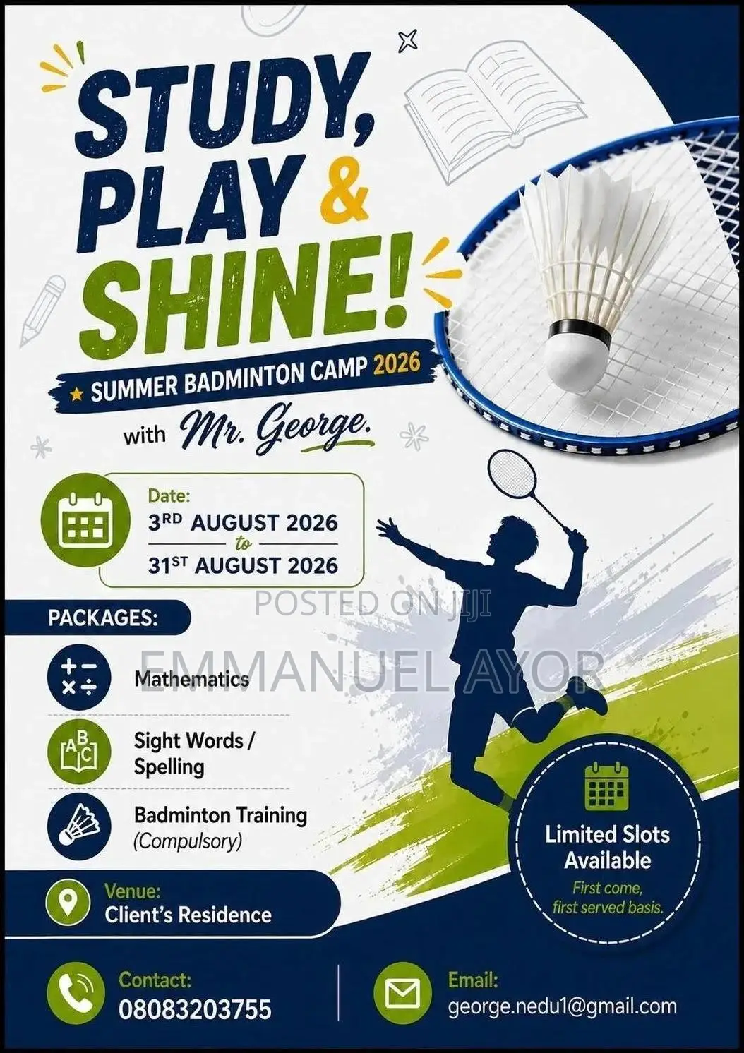 Learn, Play Grow! Join Our Summer Studies Badminton Program With.