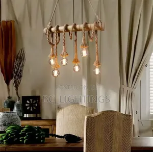 Vintage Rope Bamboo Pendant Lights Hemp Rope for KitchenLamp Cafe Bar
