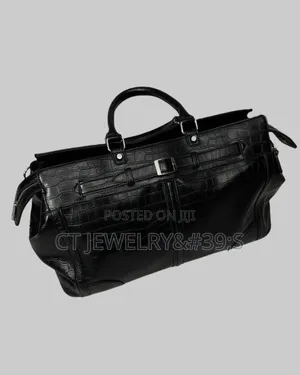 black Faux Leather Duffel Bag Crocodile Pattern With a Silver Buckle