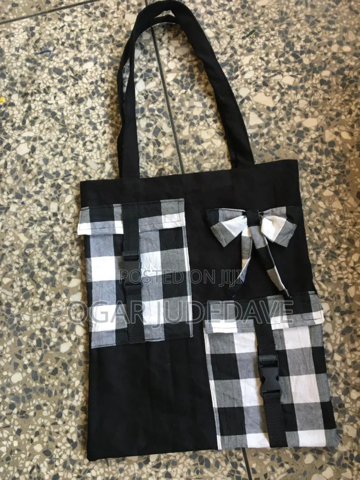 Black Checkers Tote Bag