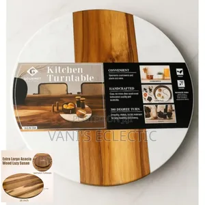 30cm Gourmet Kitchen Turntable (Acacia Wood and Marble Lazy Susan)