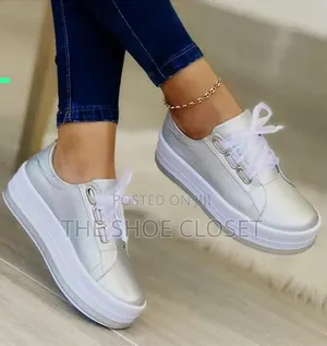 Premium Women's Metallic Silver Platform Sneakers