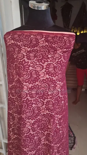 Wine Padded Lace Fabric