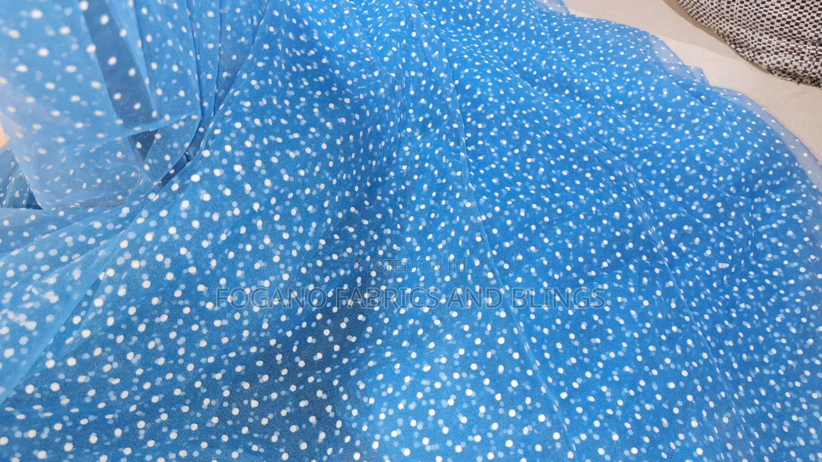 Blue Polka Dot Net Fabric