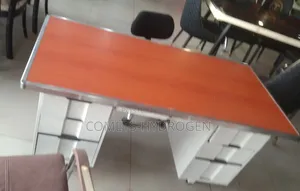 Modern Metal Office Desk With Wood Top and Built-in Storage Drawers